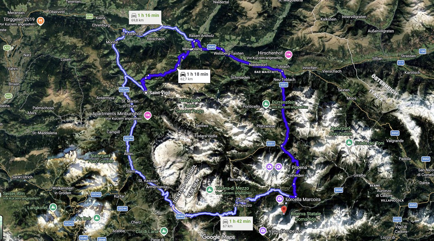 Route ab St. Vigil zum Lago di Sorapis