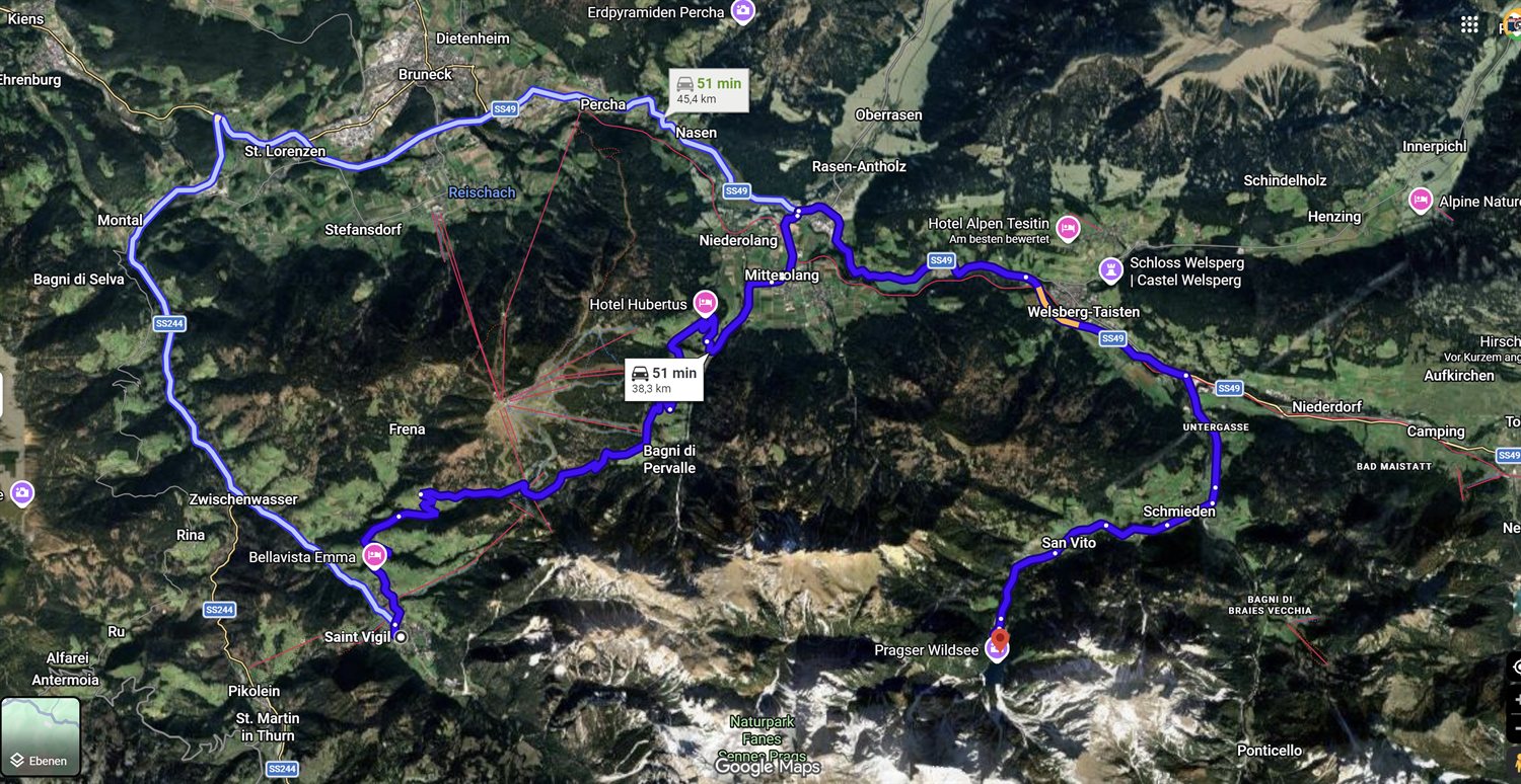 Route ab St. Vigil zum Pragser Wildsee