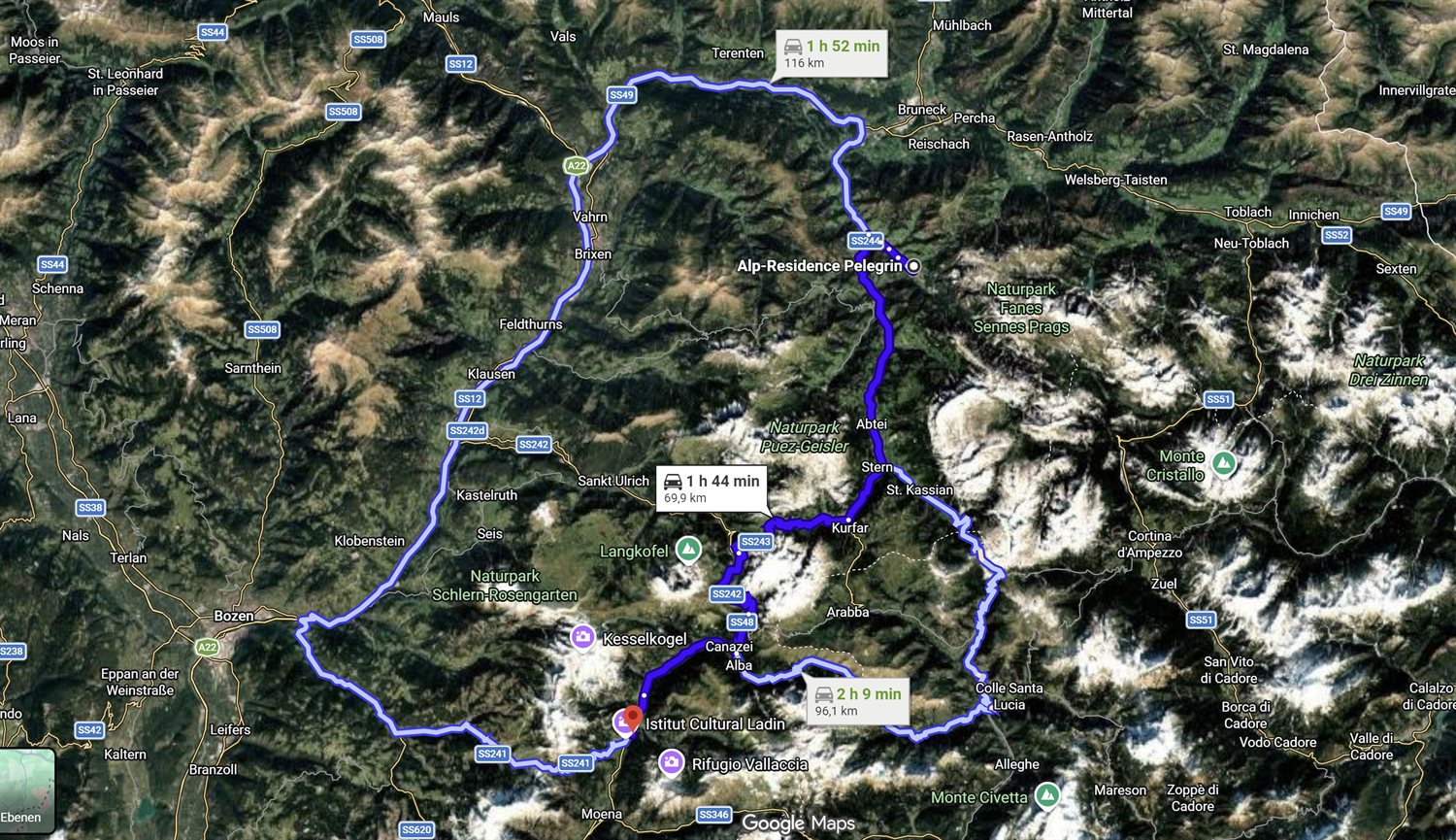 Route ab St. Vigil zur Therme Dolomia