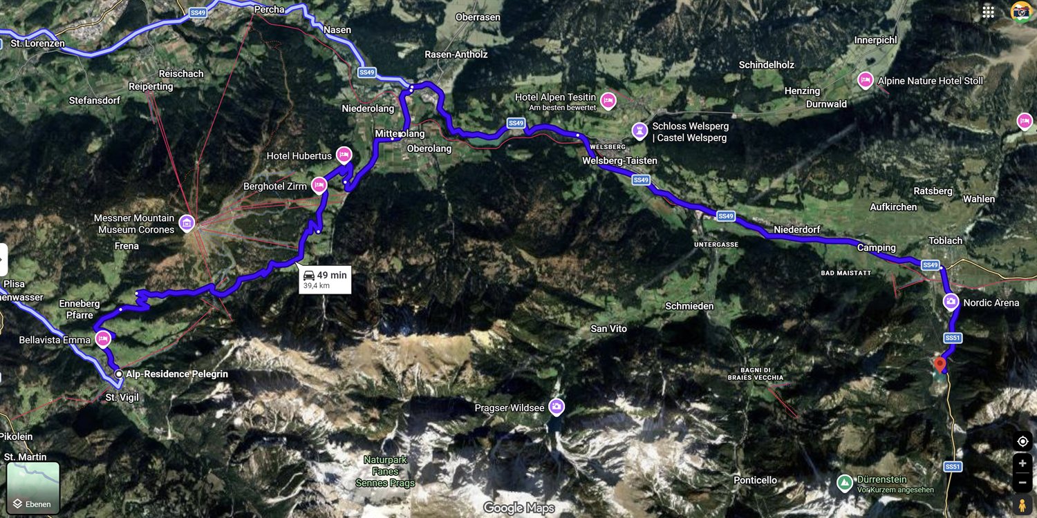 Route ab St. Vigil zum Toblacher See