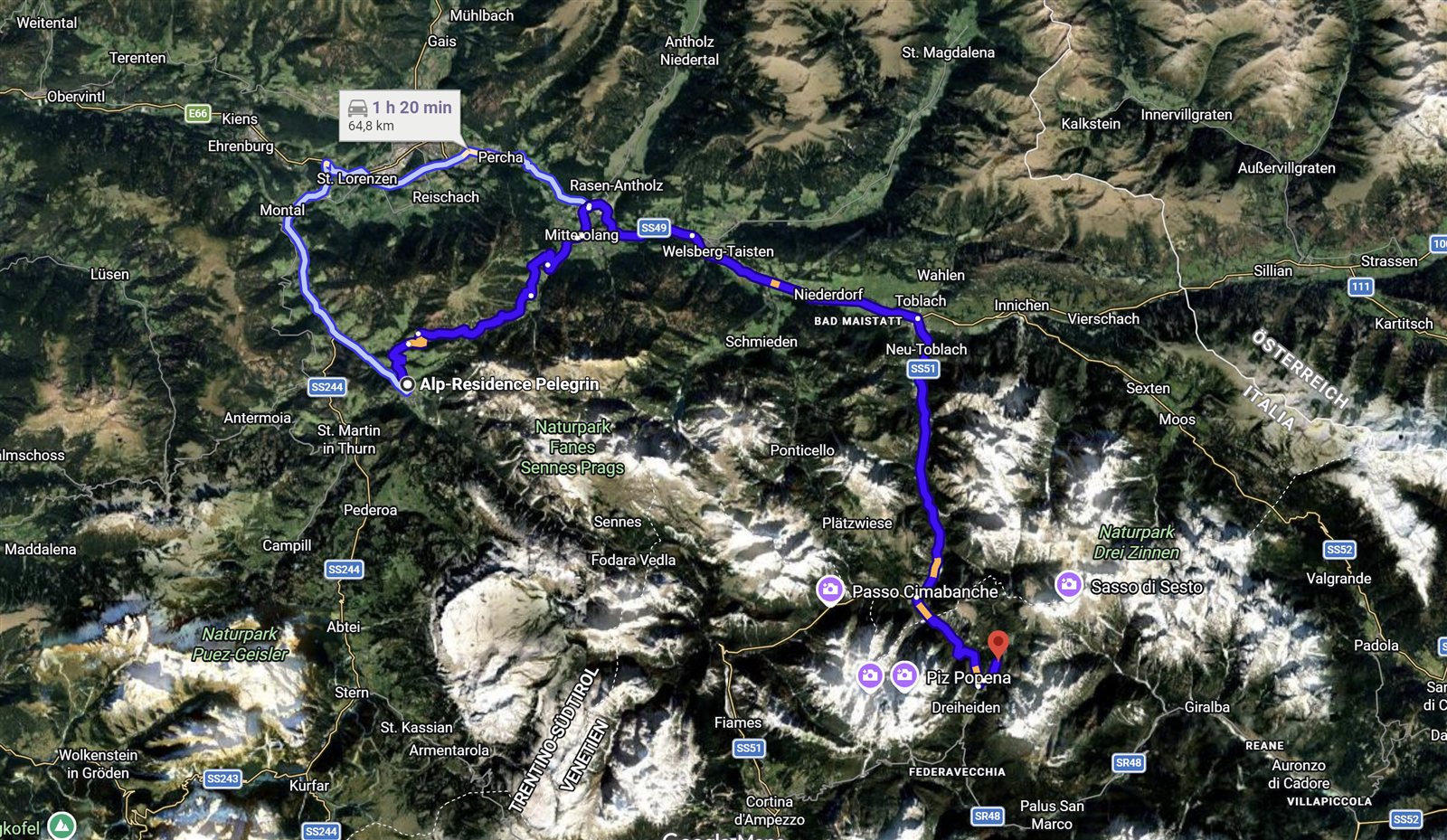Route ab St. Vigil zum Lago Antorno