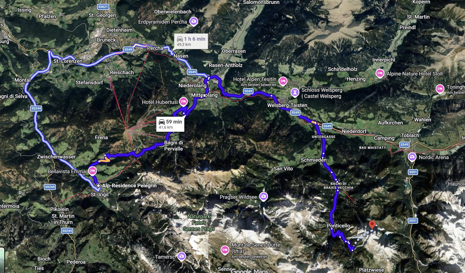 Route ab St. Vigil zur Plätzwiese / zum Dürrenstein