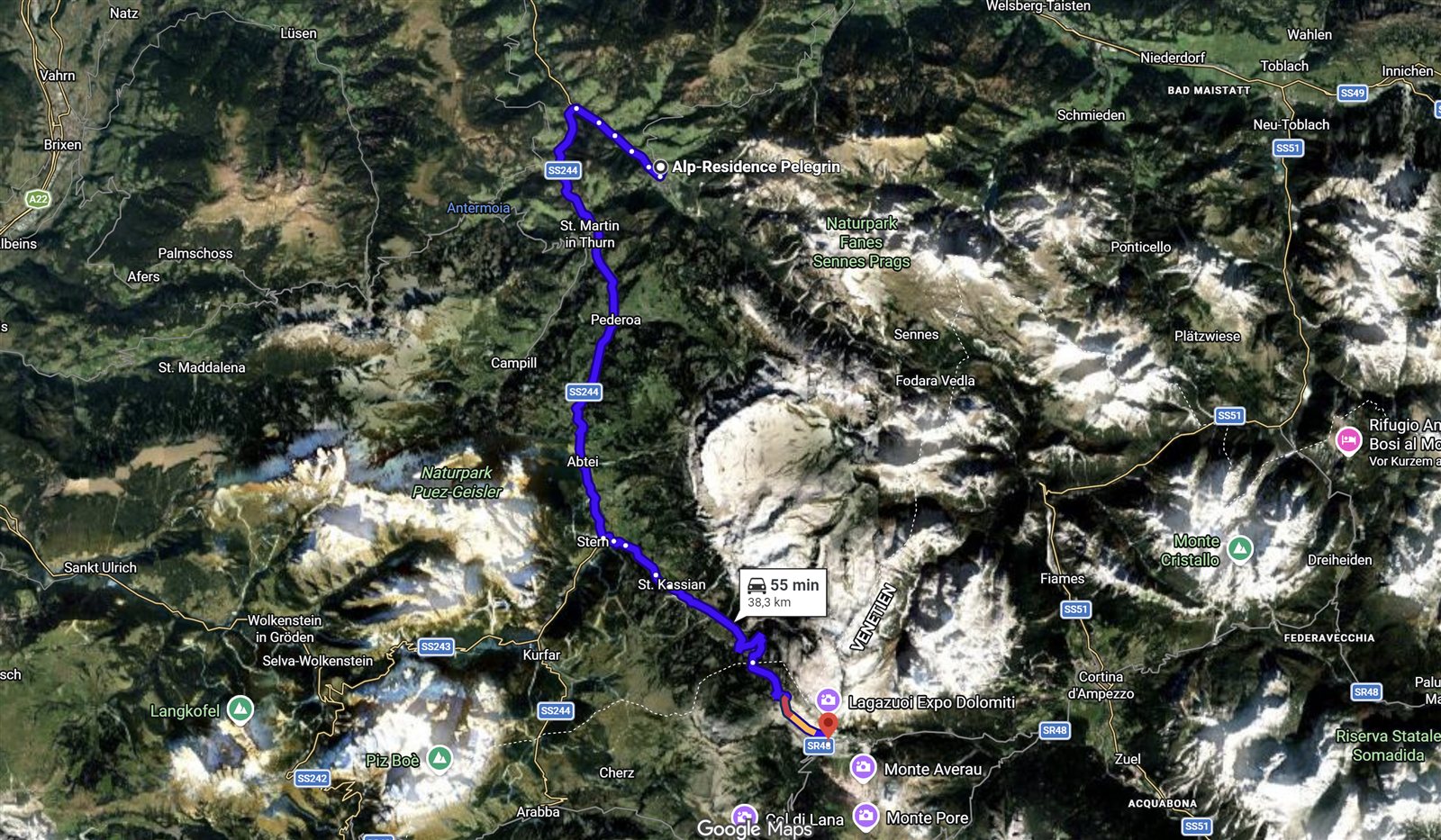 Route ab St. Vigil zum Passo Falzarego (Kaiserjägersteig)