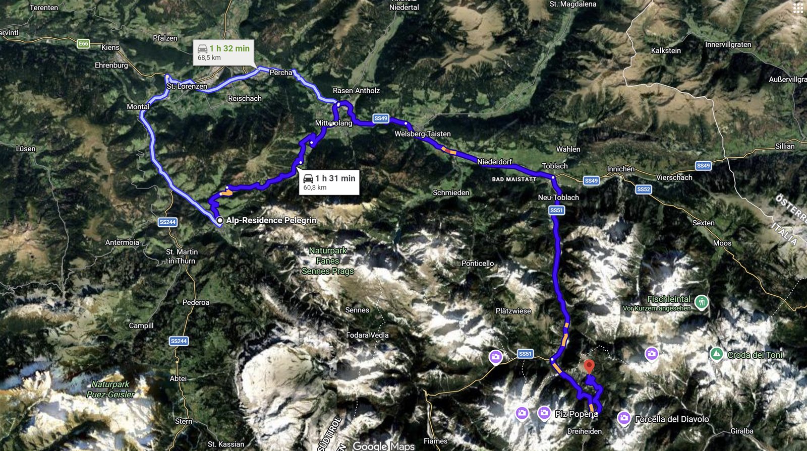 Route ab St. Vigil zum Monte Piana