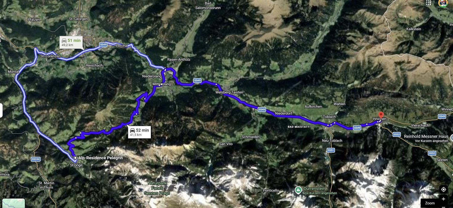 Route ab St. Vigil zu DoloMythos und Messner Haus