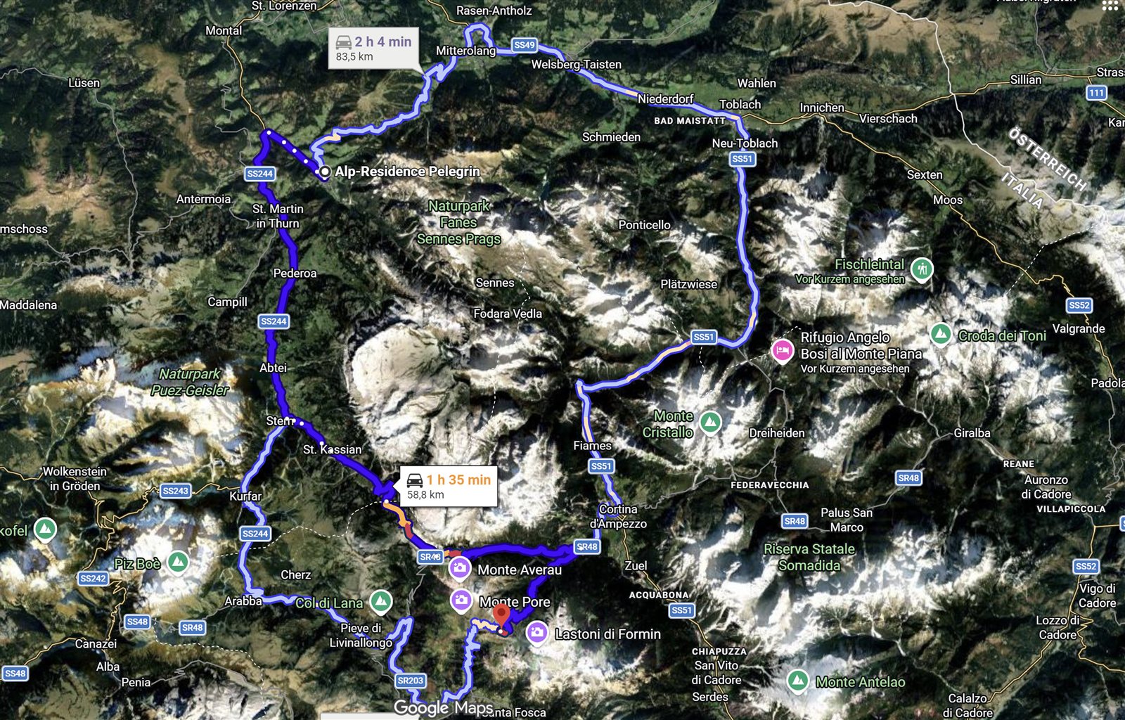 Route ab St. Vigil zum Passo di Giau