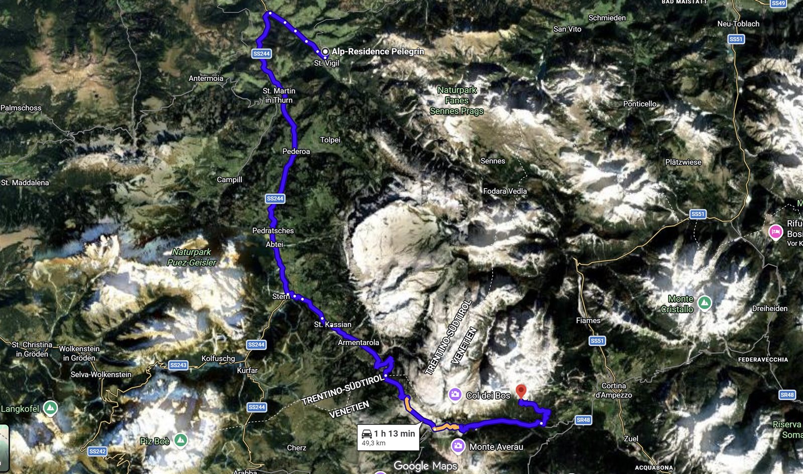 Route ab St. Vigil zum Rifugio Dibona (Scala del Menighel)